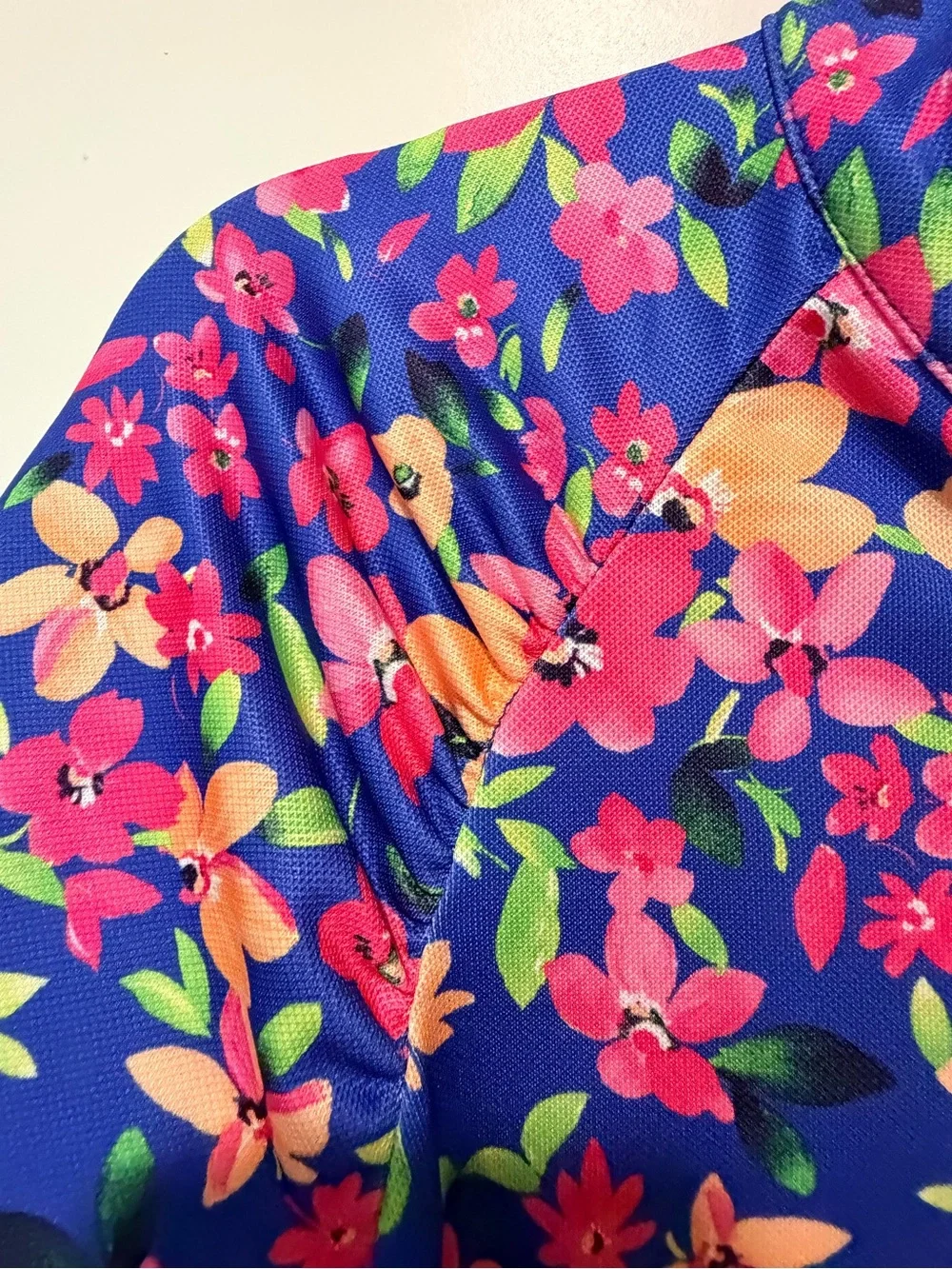 Women’s Floral Half-Zip Performance Top - Blue/Pink - Picture 4 of 7